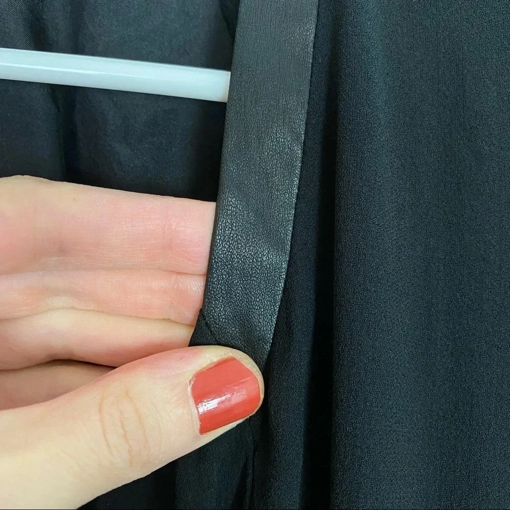 Eileen Fisher Silk Leather Black Draped Waterfall Front Blazer Womens Medium